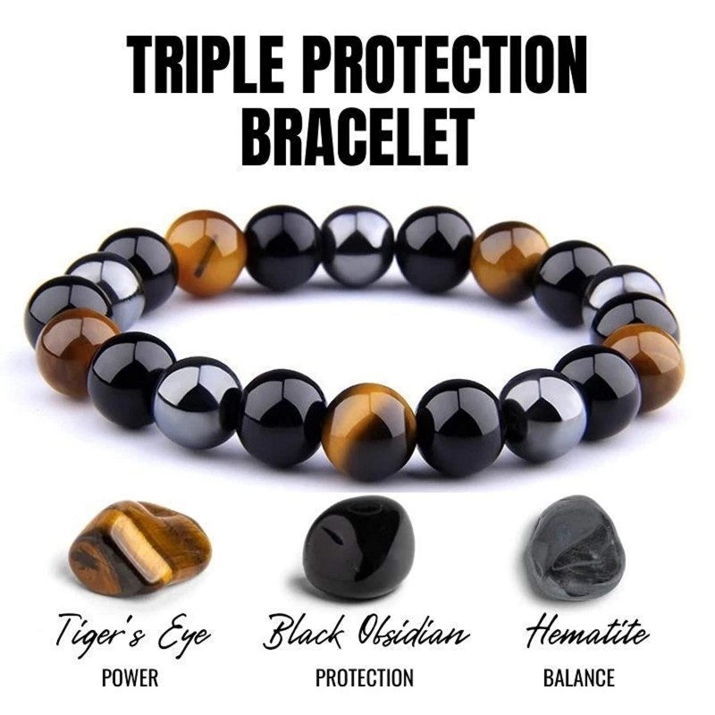 Triple Protection Bracelet - For Protection - Bring Luck And Prosperity - Hematite - Black Obsidian - Tiger Eye - Stone Bracelets